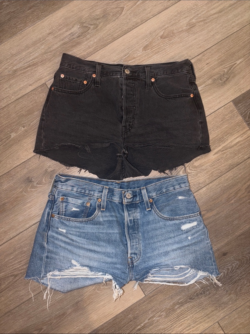 Distressed High-Waist Women’s Denim Shorts - Black and Blue size 29. Worn 3x